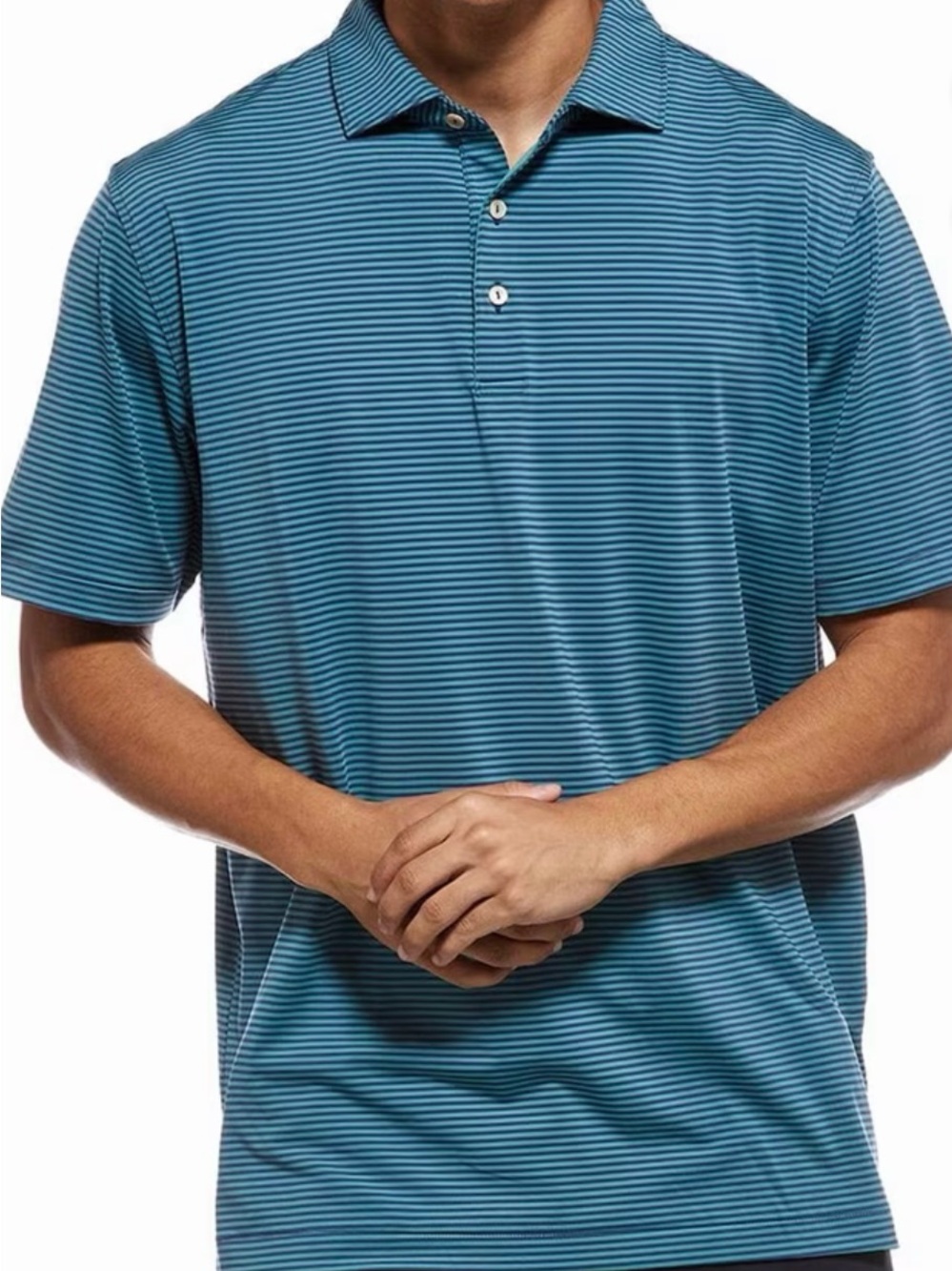 Peter Millar Teal and Navy Micro-Stripe Polo Men’s Large